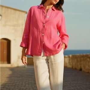 Sigrid Olsen Hot Pink Button Down 100% Linen Shirt